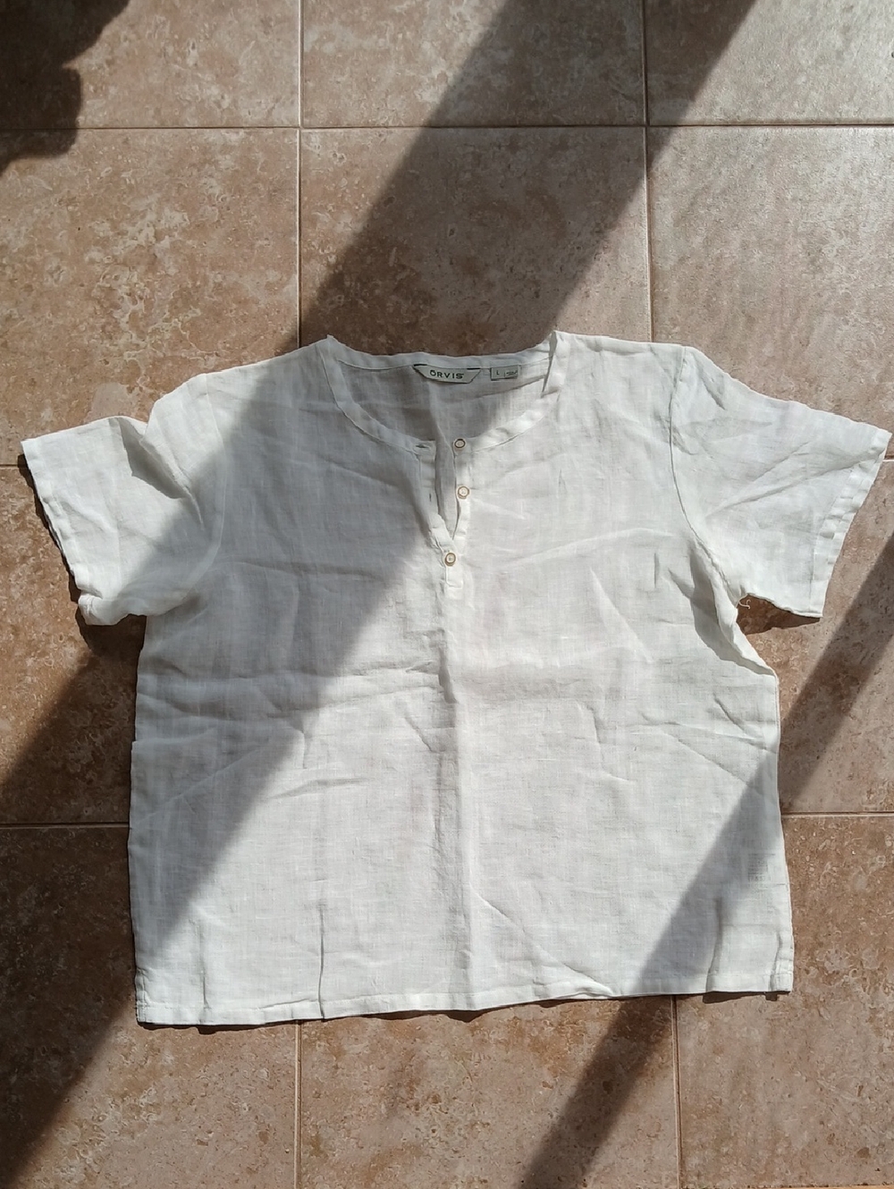 Orvis White Linen Short-Sleeve Henley Top